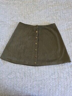 Altar'd State Olive Green Faux Suede Button Front Mini Skirt Size M